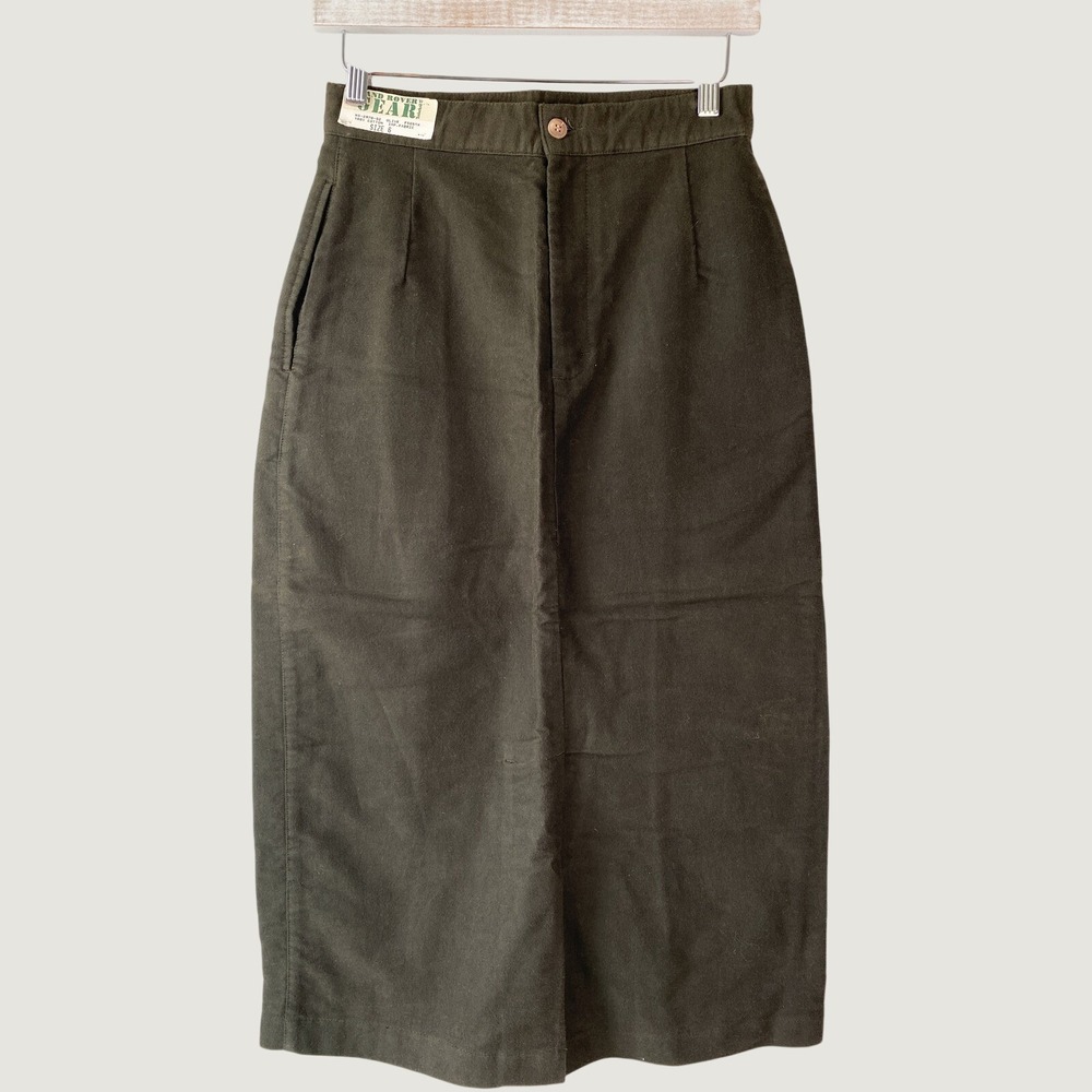Vintage Land Rover Gear Women Midi Skirt 6 Olive Green Cotton Utility Safari